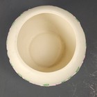 Vintage Ftd White Ceramic Bowl Planter W embossed Pink Rose And Green Leaf Motif