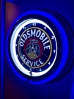 Oldsmobile Service Motors Auto Garage Man Cave Neon Style Retro Led Clock Sign
