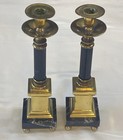 Vintage Pair Brass   Marble Candle Holder 12    Tall Heavy   Well Made 