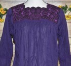 Traditional Mexican Peasant Blouse Hand Embroidered Purple Top Floral Size Xl