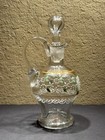 Antique Hand-blown And Hand-painted Bohemian Glass Cruet Made In Czechoslovakia 