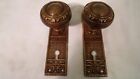 Antique Russell Erwin Cast Brass Door Knob Set   W key  10