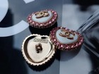 6 Pcs Chanel Cc Logo Stamped Heart Pink Clear Crystal Gold Buttons 22mm Set Of 6