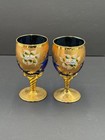 Tre Fuochi Murano Glass Cobalt Blue   Gold Set Of 2 Glasses 5    Tall Hand Painted