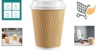 Insulated Kraft Ripple Paper Hot Coffee Cups 12 Oz  50 Set Disposable Lids