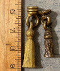 2 Antique Vintage Brass Metal Tassles Lamp Light Finials Patinated