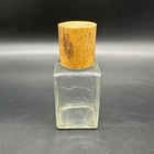 Vintage Glass Bottle Cologne Aftershave Wooden Lid Square Retro Bathroom Decor