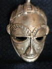 Vintage African Bronze Face Mask Pendant   Akan Or Baule Style   Wax Cast
