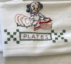 Vintage Lot  7  Linen  Hand Embroidered  Chores  Dog  Kitchen Dish Towels