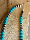 Native American Necklace 14        Inch Round Turquoise And Sterling Silver Beads
