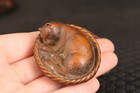 Chinese Old Boxwood Hand Carved Cat Figure Statue Netsuke Collectable Gift