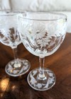 Vintage Crystal Wine Water Glasses Etched Daisy Elegant Floral Goblets Set Of 4