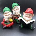 Homco Ceramic Christmas Elves Holiday Gnomes Figurines Vintage Set Of 3