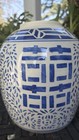 Vintage Chinoiserie Blue White Double Happines Porcelain Ginger Jar Vase Planter