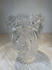 Vtg  German Lead Crystal Vase W heavy Cut Patterns And Sawtooth Rim 6-1 2   t