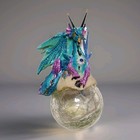 Gothic Dragon Holiday Ornament Stone Cast Resin 5    Tall Blue Frost Crystal Ball