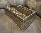 Vtg Brass Tissue Box Cover Rectangle Hollywood Regency Vanity Mid Century Mcm