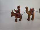Vintage Hand Carved Painted Wooden Camels With Wise Man Donkey Chain Connected