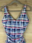 Miraclesuit X Talbots Blockbuster Madras Plaid Swimsuit 12 Blue Pink One Piece