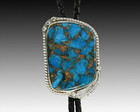 Mohave Blue Turquoise Bolo Tie In Sterling Silver  Unique Western Wedding Style