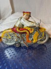 Vintage Mar Marx Tin Litho Wind-up Motorcycle With Siren Bright Color Working