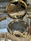 Vintage Duel Mirror Large Baby Pink Quartz Crystal Like Jeweled Compact Case