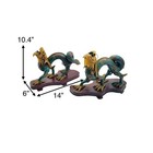 Chinese Dragon Statue Pair Cloisonn   Enamel On Wood Base Old Oriental Decor