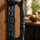 Door Handle With Ornate Backplate  Black Cast Iron Pull  9 