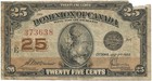 Dominion Of Canada  Series Of 1923  shinplaster  25   Note Middle Of 3 Signatures