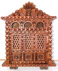 Vintage Hand Carved Wooden Wall Cabinet Box W  Mirror   Glass Moroccan Windows