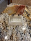 Vintage Stone Onyx Hinged Trinket Jewelry Box In Creams And Browns