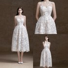 New Luxury Womens White Lace Floral A-line Dress Long Skirt Evening Party Dress