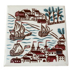 Provincetown Mass Harbor Hand Stenciled Ceramic Vintage Decorative Tile Trivet