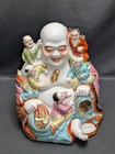 Large Vintage Chinese Famille Rose Porcelain Laughing Buddha Budai With Children