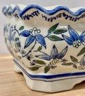 Vintage Floral Ceramic Planter Pot   Blue And White Scalloped Edge Rectangular