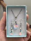 Silver Women Necklace Earrings Madewith Swarovski    crystal Teardrop Jewelry Set