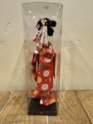 Japanese Geisha Kimono Doll Red Floral Obi With Parasol Black Base