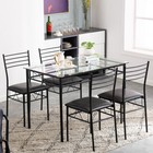 5 Piece Glass Dining Table Set 4 Pu Cushion Chairs Kitchen Room Breakfast Black
