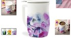 Floral Verbena Blossom Ceramic Tea Cup With Infuser - Perfect For Loose Leaf