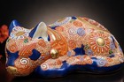 Kutani Cat 10    Vintage Japan Sleeping Large Cat Painted Signed Stamp Gorgeous
