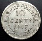 1947 Newfoundland  Canada  King George Vi  10 Cents   800 Silver  2 333 G Km 20a