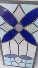 Stained Glass Floral Flower Window Panel Rectangular Framed Blue White