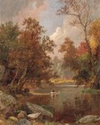 Antique Autumn River Landscape Vintage Art Print Antique Painting