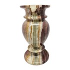 Vtg Onyx Polished Banded Natural Stone Bud Vases 5 3 4  Tall Set Of 2