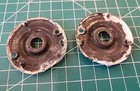 Pair Antique Cast Iron Doorknob Rosette Escutcheon Plates - L
