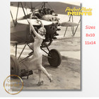 1920s Aviation Photo     Woman Turning Airplane Propeller Giclee Fine Art Print