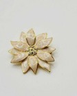Ivory Poinsettia Brooch Pin Enamel Christmas Crystal Gold Tone 1 5 
