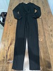 Hyfve Jumpsuit Women s Large Black Long Sleeve V-neck Tapered Elastic Pant Hem