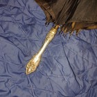 Antique Victorian Sterling Silver Handle Parasol Black Silk Umbrella Fleur De   
