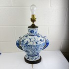 Vintage Asian Chinese Blue   White Porcelain Vase Table Lamp Chinoiserie Delft